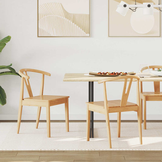 Dining Chair 2 pcs Solid Rubber Wood Natural