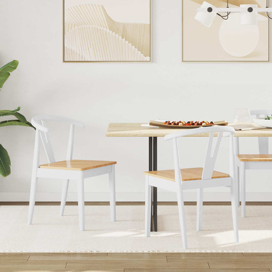 Dining Chair 2 pcs Solid Rubber Wood White and Natural