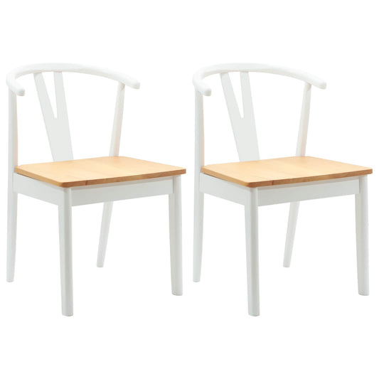 Dining Chair 2 pcs Solid Rubber Wood White and Natural