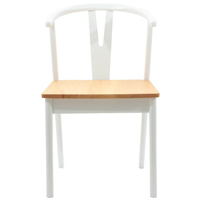 Dining Chair 2 pcs White and Natural Solid Rubber Wood