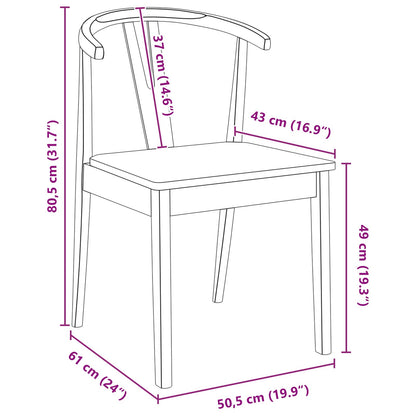 Dining Chair 2 pcs White and Natural Solid Rubber Wood