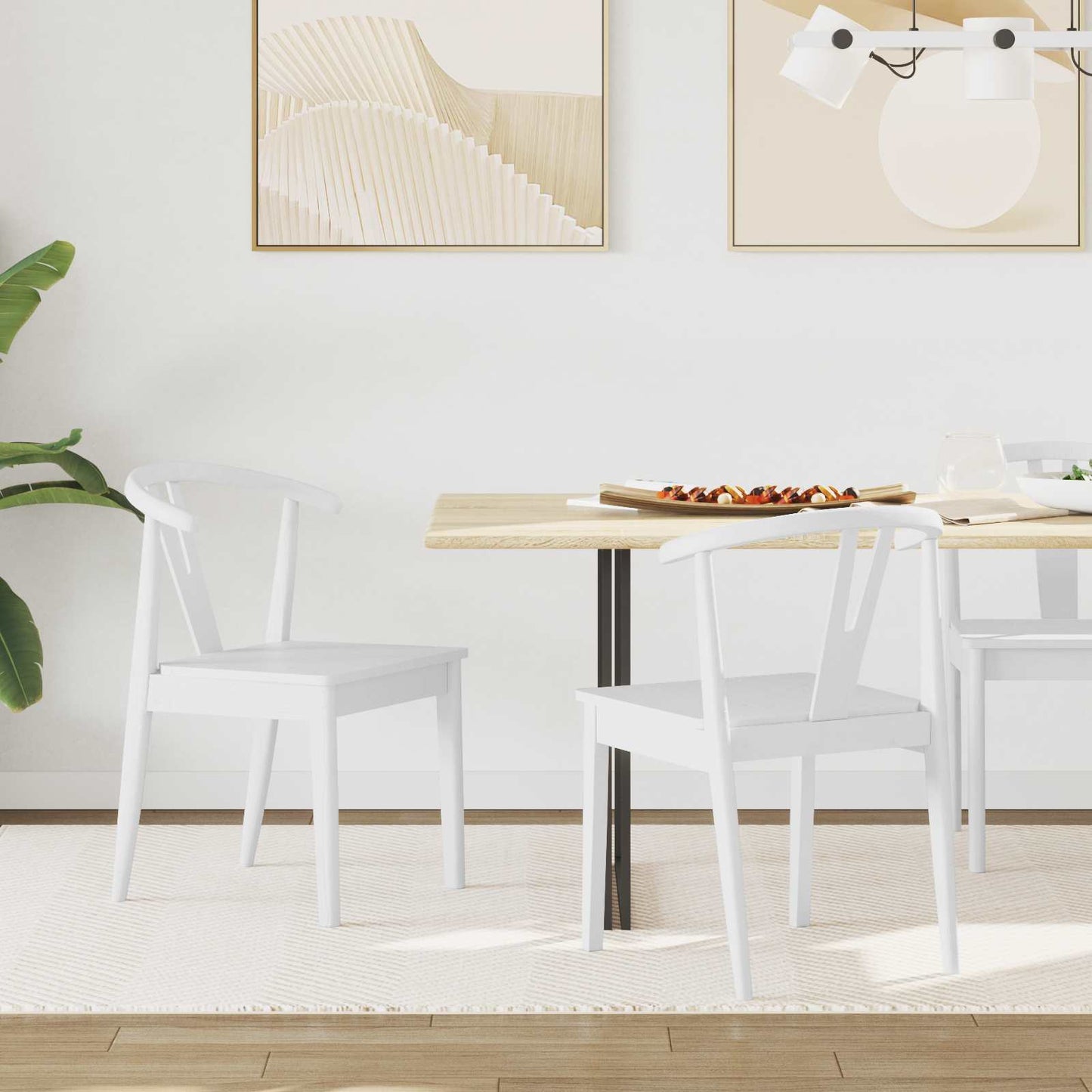 Dining Chair 2 pcs White and White Solid Rubber Wood