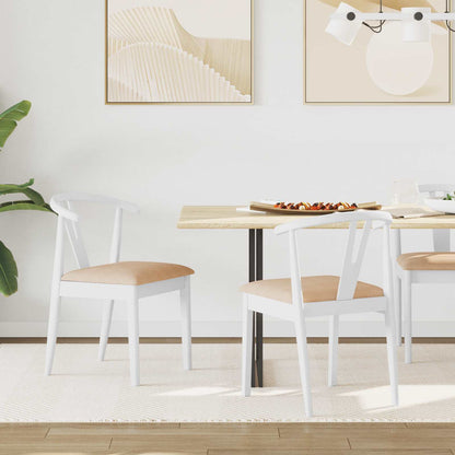 Dining Chair 2 pcs White and Brown Solid Rubber Wood