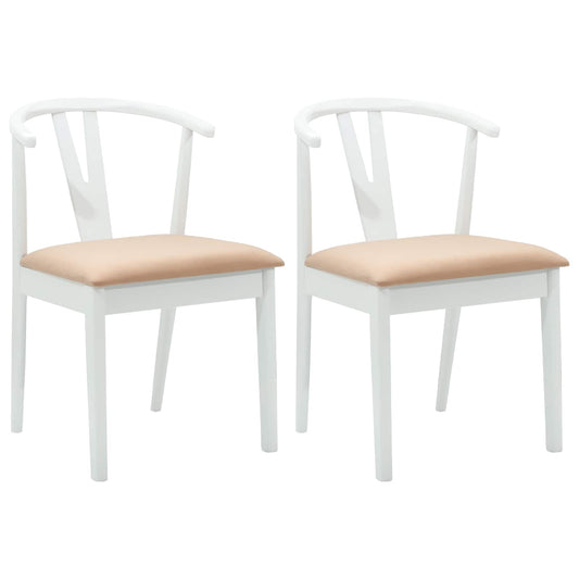 Dining Chair 2 pcs Solid Rubber Wood White and Brown