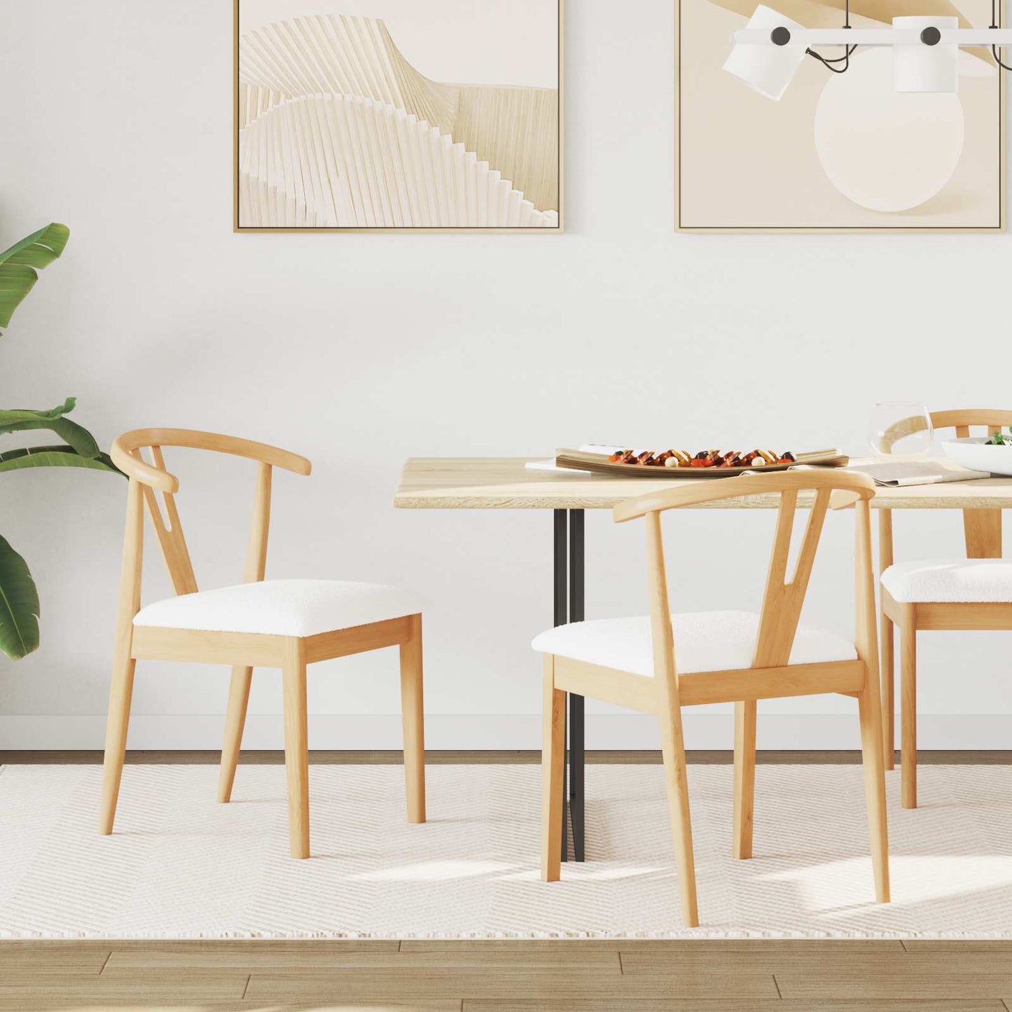 Dining Chair 2 pcs Natural and Light Solid Rubber Wood