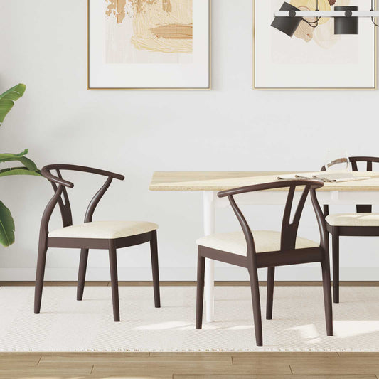 Dining Chair 2 pcs Solid Rubber Wood Light Brown and Light