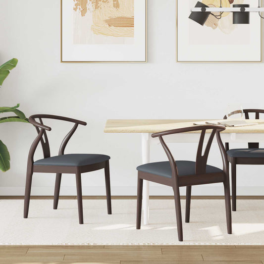 Dining Chair 2 pcs Solid Rubber Wood Light Brown and Black