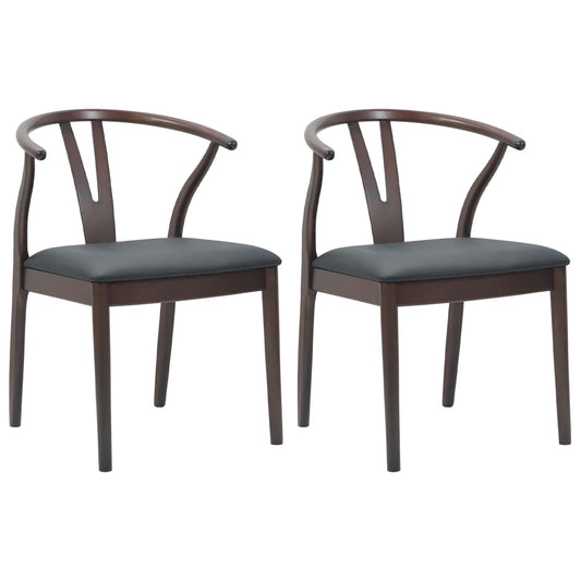 Dining Chair 2 pcs Solid Rubber Wood Light Brown and Black