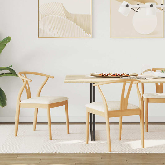 Dining Chair 2 pcs Solid Rubber Wood Natural and Light