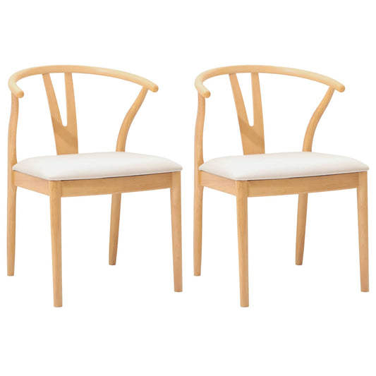 Dining Chair 2 pcs Solid Rubber Wood Natural and Light