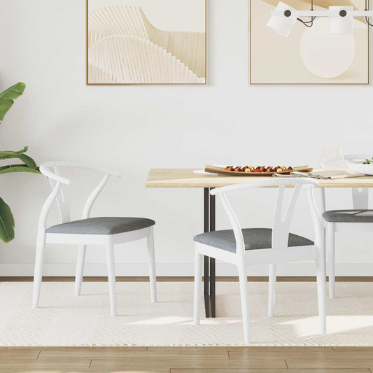 Dining Chair 2 pcs Solid Rubber Wood White and Grey