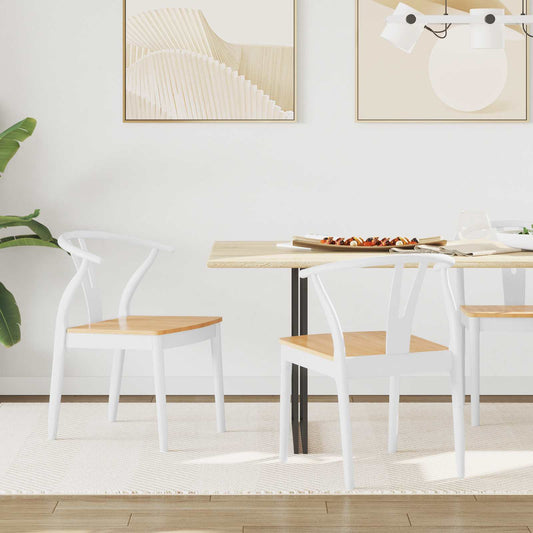 Dining Chair 2 pcs Solid Rubber Wood White and Natural