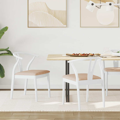 Dining Chair 2 pcs White and Brown Solid Rubber Wood