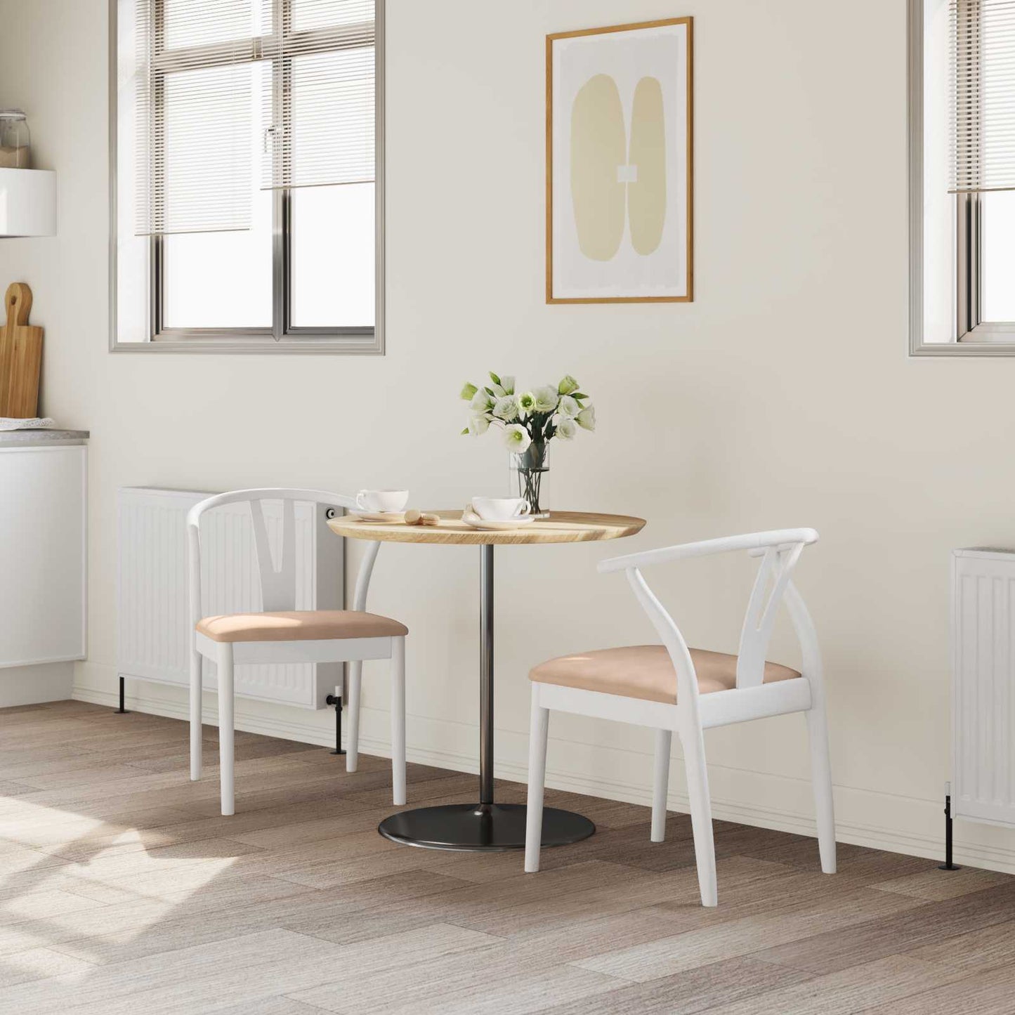 Dining Chair 2 pcs White and Brown Solid Rubber Wood