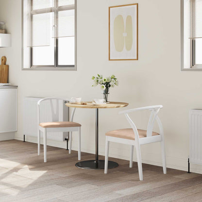 Dining Chair 2 pcs White and Brown Solid Rubber Wood