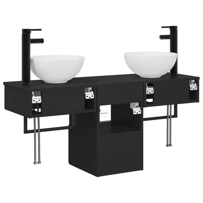 Bathroom Furniture Set 3 pcs Black Engineered Wood