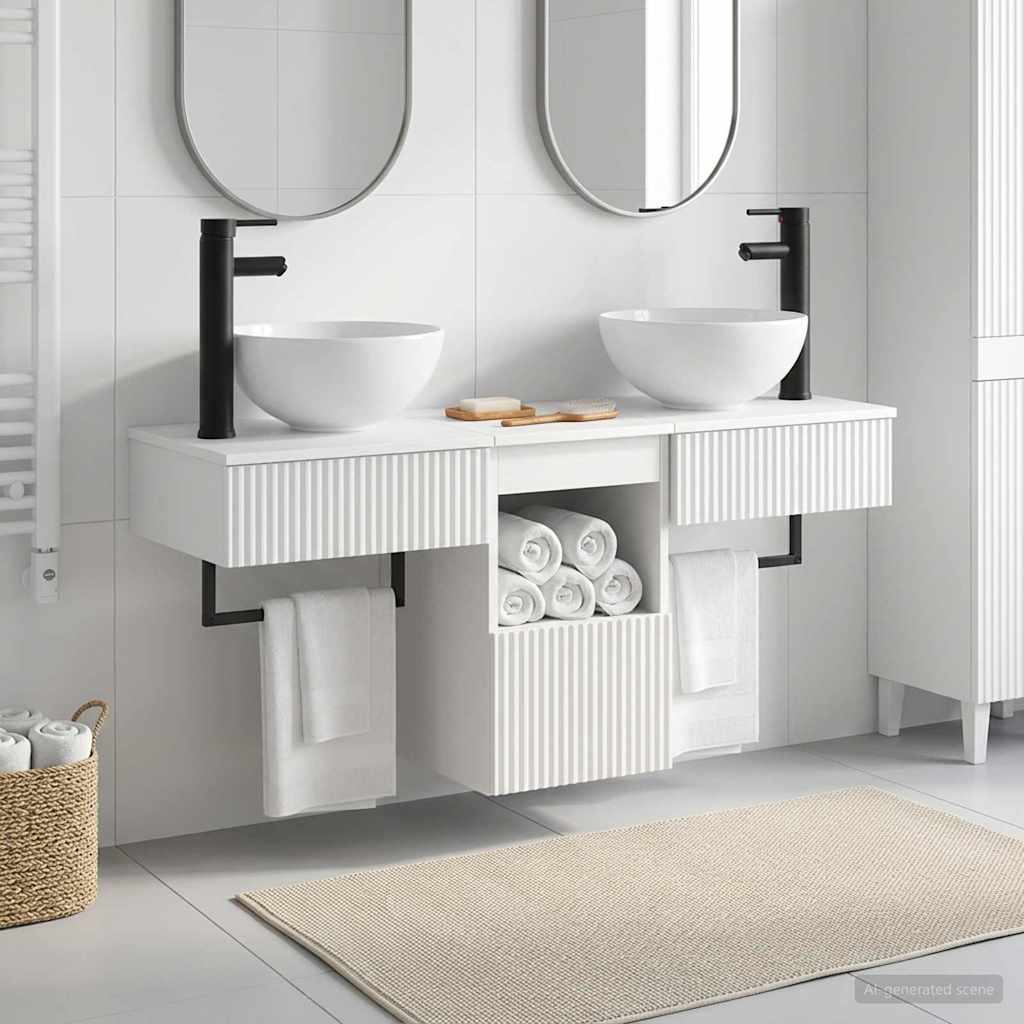 Bathroom Furniture Set 3 pcs High Gloss White Engineered Wood