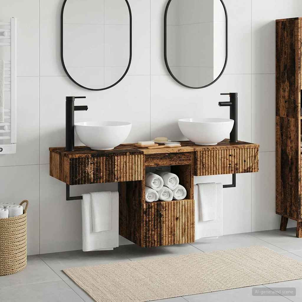 Bathroom Furniture Set 3 pcs Old Wood Engineered Wood