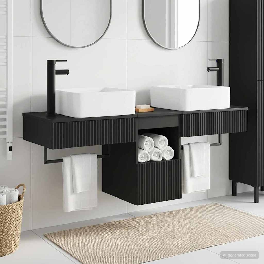 Bathroom Furniture Set 3 pcs Black Engineered Wood