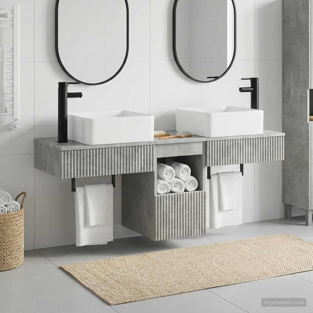 Bathroom Furniture Set 3 pcs Concrete Grey Engineered Wood
