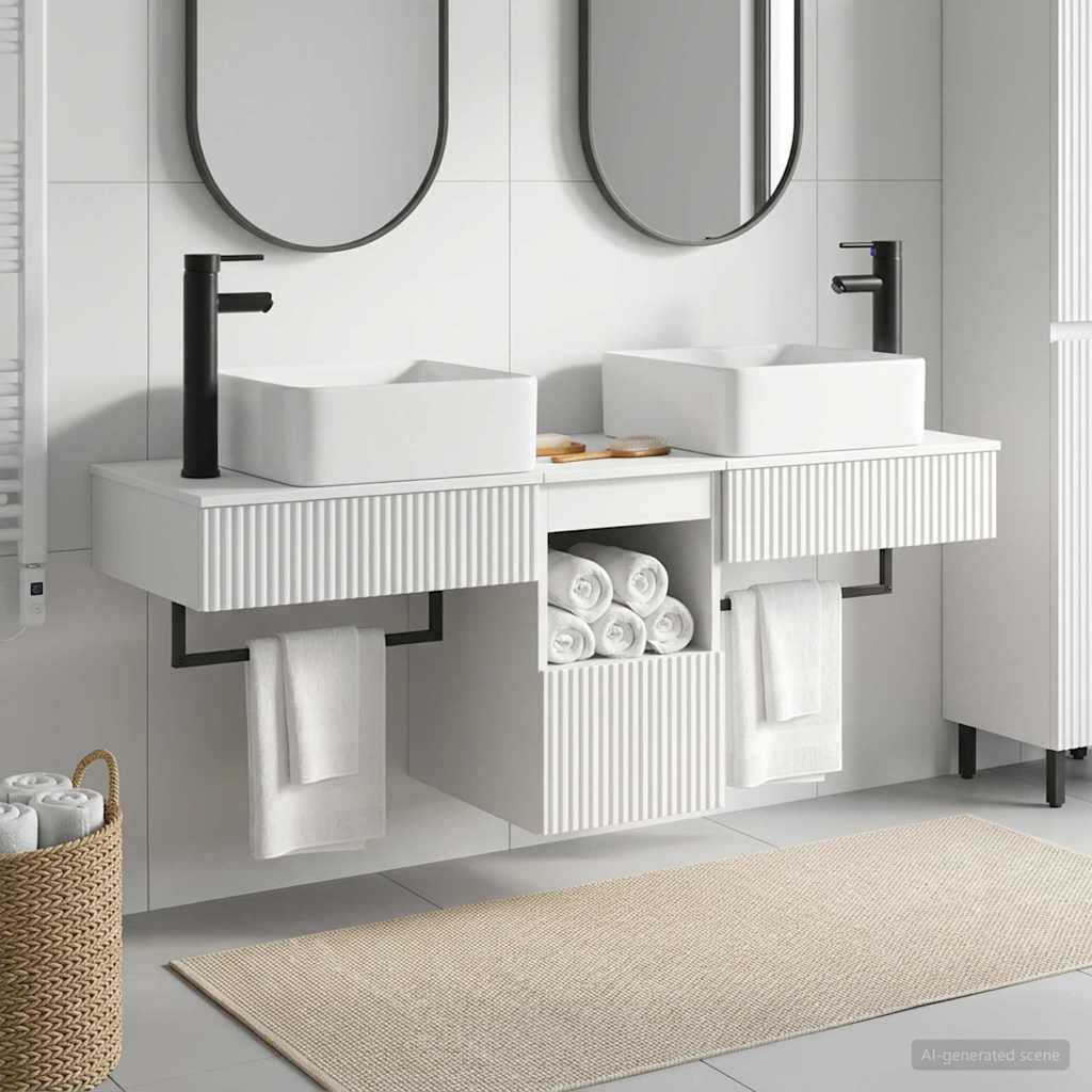 Bathroom Furniture Set 3 pcs High Gloss White Engineered Wood