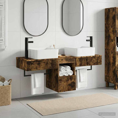 Bathroom Furniture Set 3 pcs Smoked Oak Engineered Wood