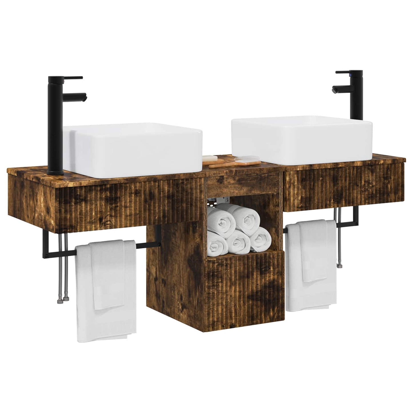 Bathroom Cabinet Set 3 pcs Smoked Oak 53 x 35 x 39 cm