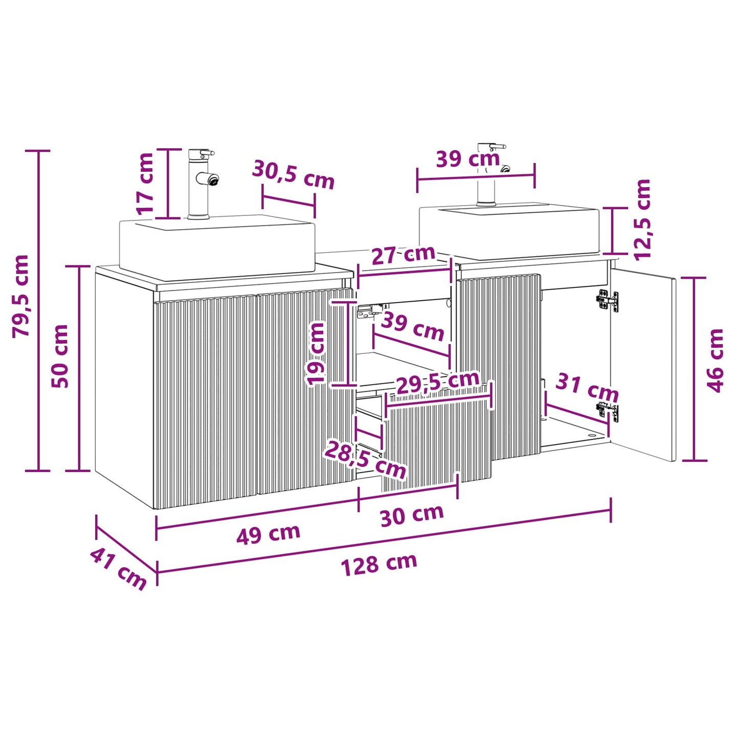 Bathroom Cabinet Set 3 pcs Smoked Oak 49.5 x 41 x 62.5 cm