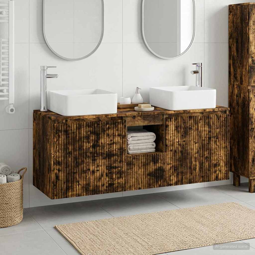 Bathroom Cabinet Set 3 pcs Smoked Oak 53 x 35 x 63 cm