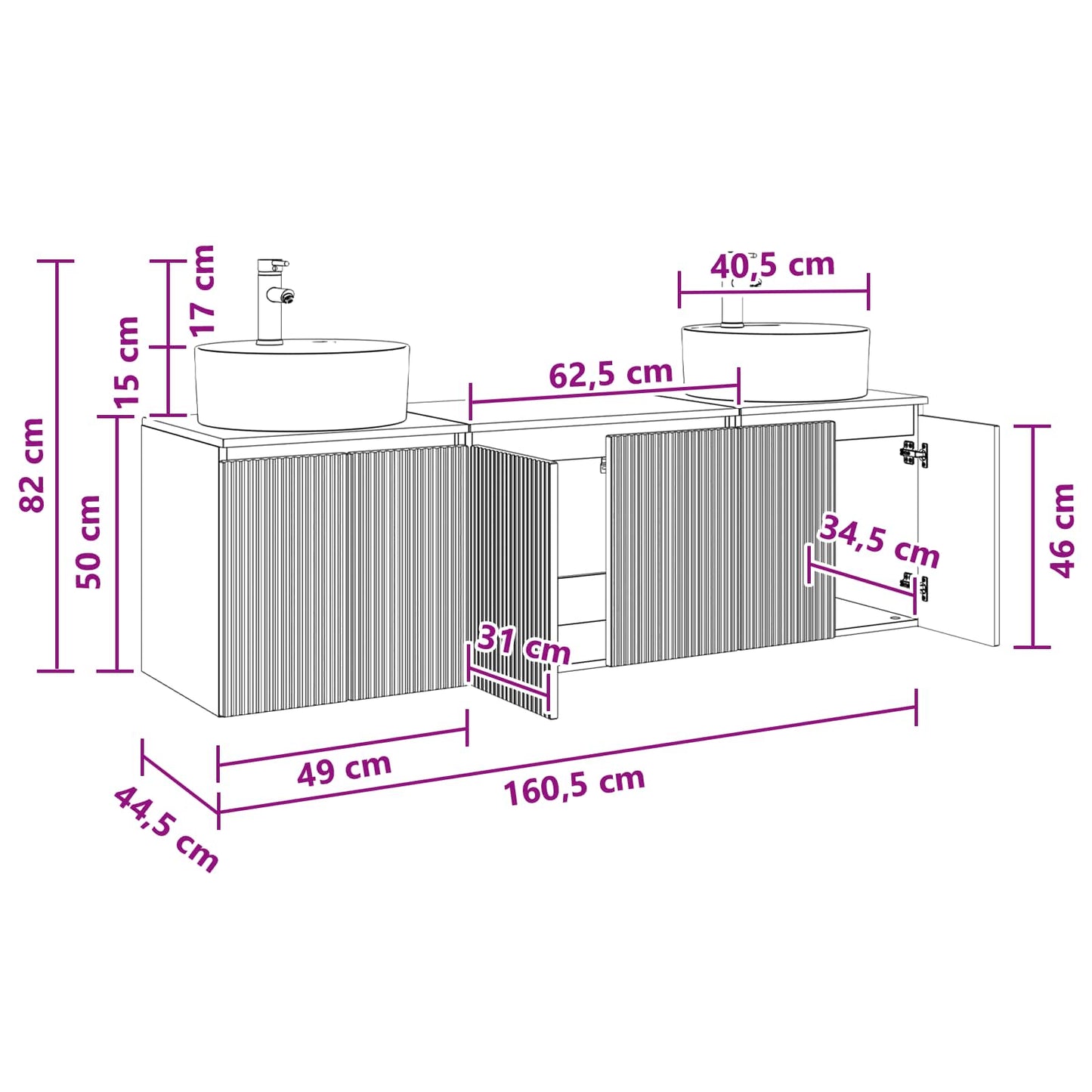Bathroom Cabinet Set 3 pcs White 49.5 x 44.5 x 65 cm