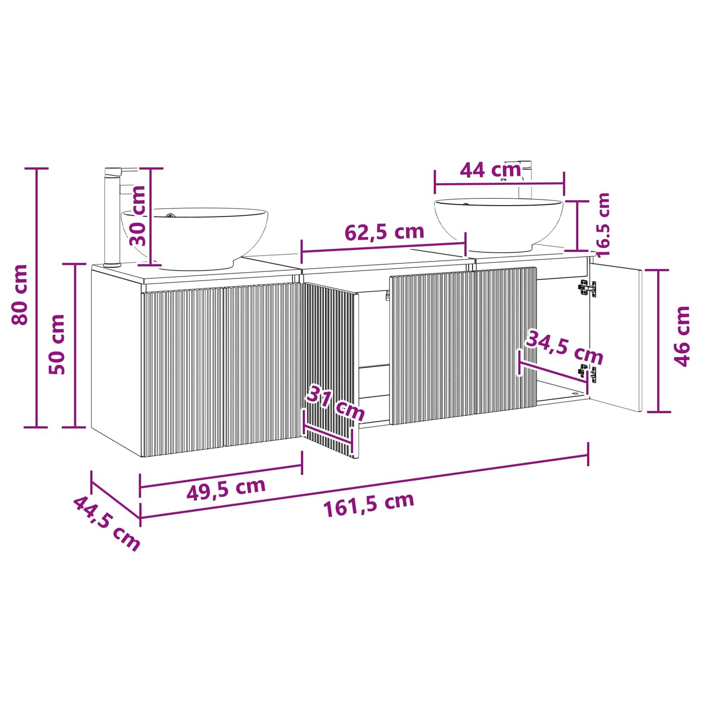 Bathroom Cabinet Set 3 pcs Black 49.5 x 44.5 x 65 cm