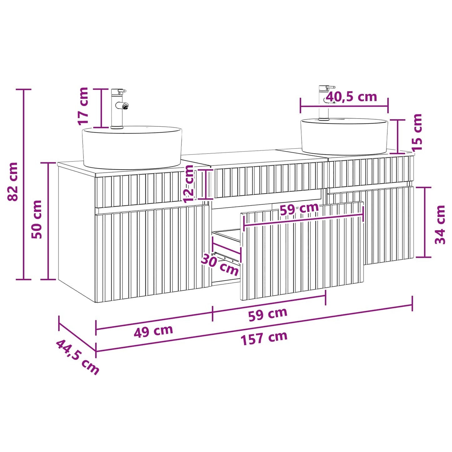 Bathroom Cabinet Set 3 pcs Grey Sonoma 49 x 44.5 x 65 cm