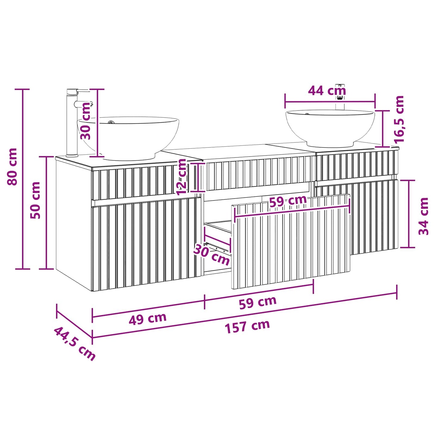 Bathroom Cabinet Set 3 pcs Concrete Grey 49 x 44.5 x 66.5 cm