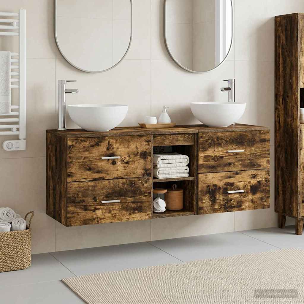 Bathroom Cabinet Set 3 pcs Smoked Oak 49.5 x 35 x 63 cm