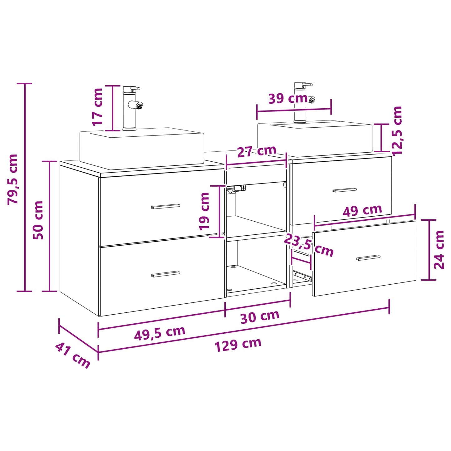 Bathroom Cabinet Set 3 pcs Concrete Grey 49.5 x 41 x 62.5 cm