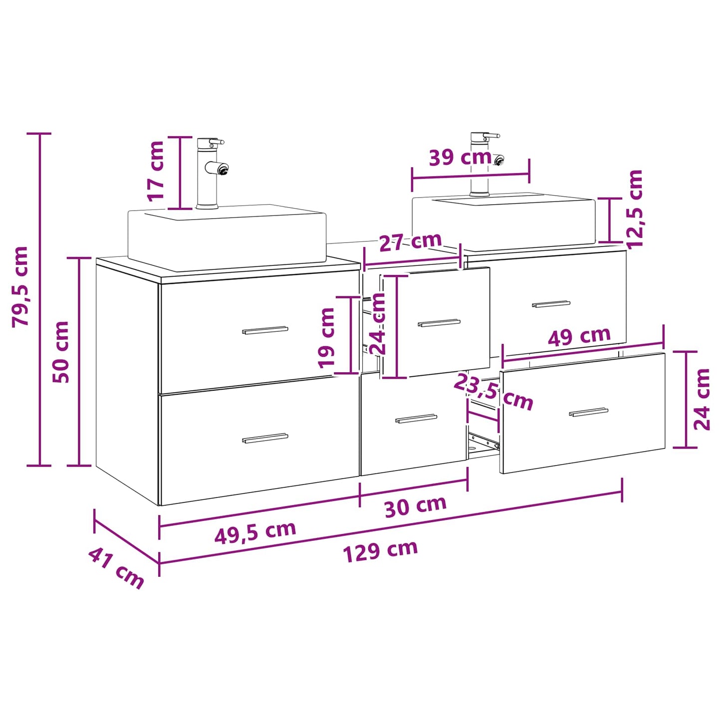 Bathroom Cabinet Set 3 pcs Black 49.5 x 41 x 62.5 cm