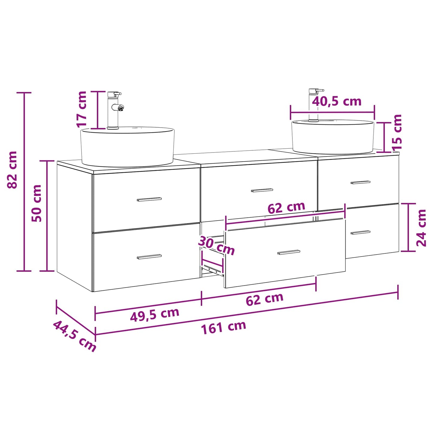 Bathroom Cabinet Set 3 pcs Concrete Grey 62.5 x 44.5 x 50 cm