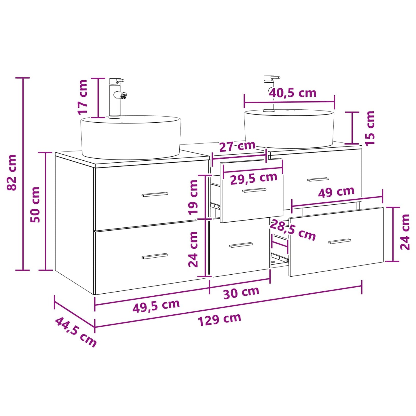 Bathroom Furniture Set 3 pcs White 49.5 x 44.5 x 65 cm