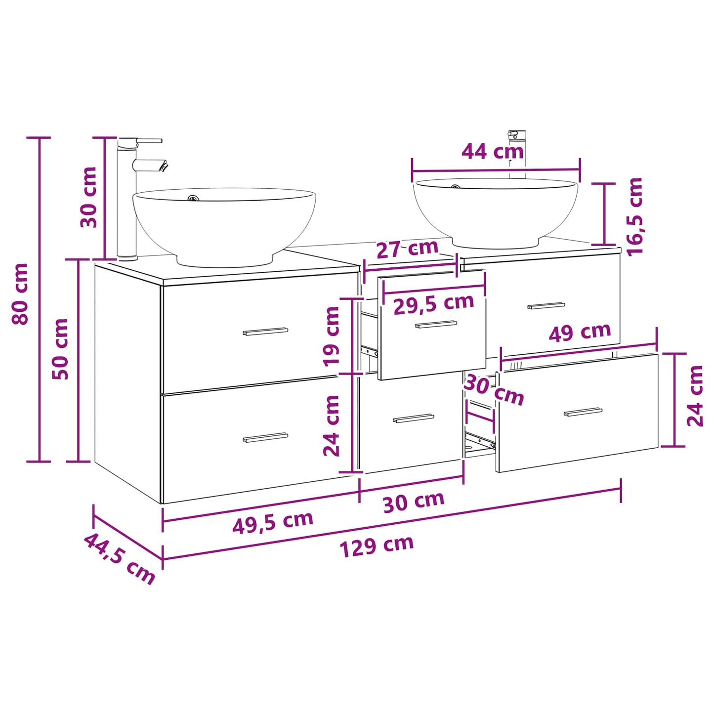 Bathroom Furniture Set 3 pcs Grey Sonoma 49.5 x 44.5 x 65 cm