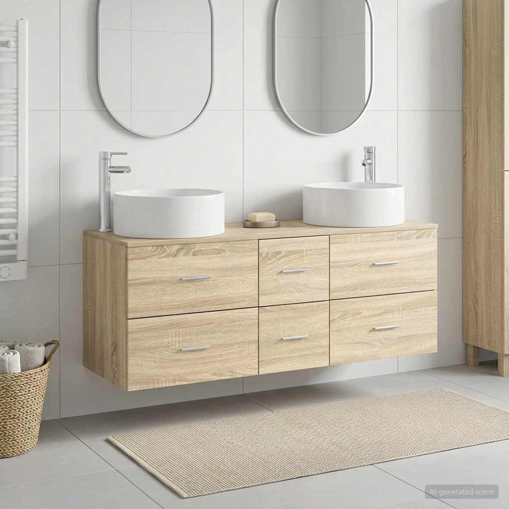 Bathroom Furniture Set 3 pcs Sonoma Oak 49.5 x 44.5 x 65.5 cm