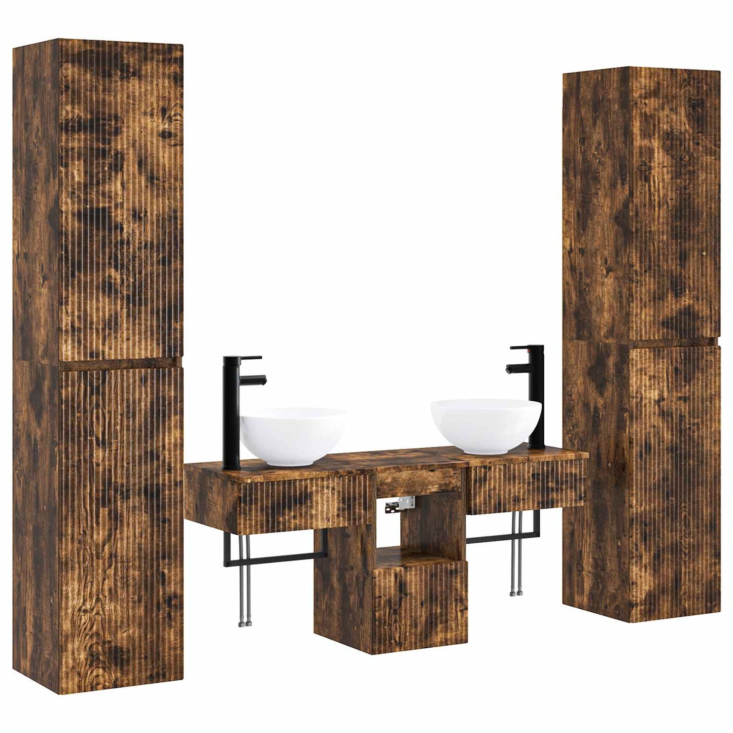Bathroom Furniture Set 5 pcs Smoked Oak 33 x 34.5 x 160 cm