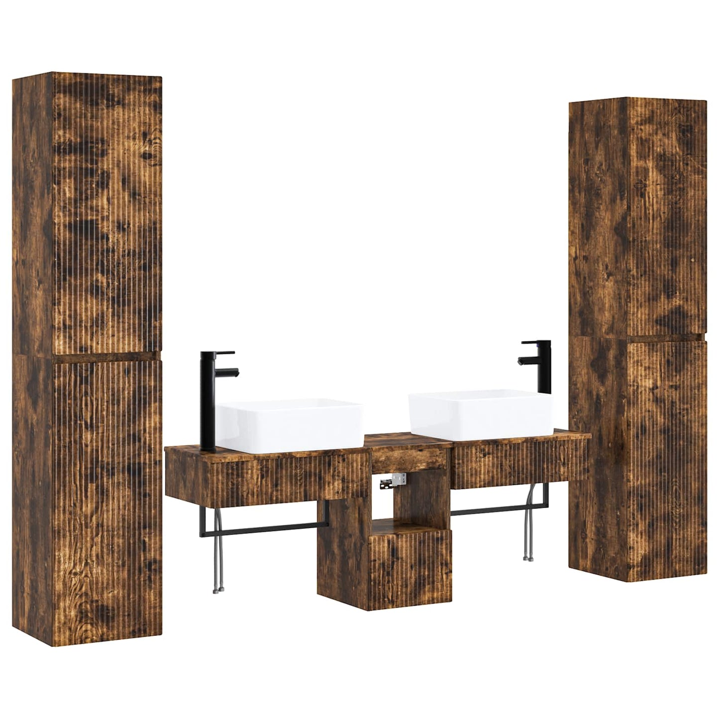 Bathroom Furniture Set 5 pcs Smoked Oak 33 x 34.5 x 160 cm