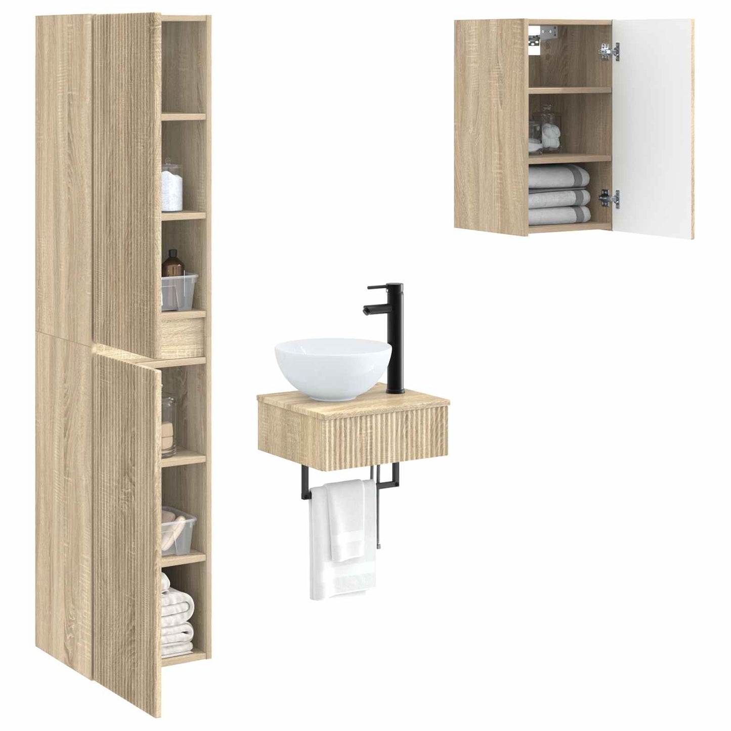 Bathroom Furniture Set 3 pcs Sonoma Oak 33 x 34.5 x 160 cm