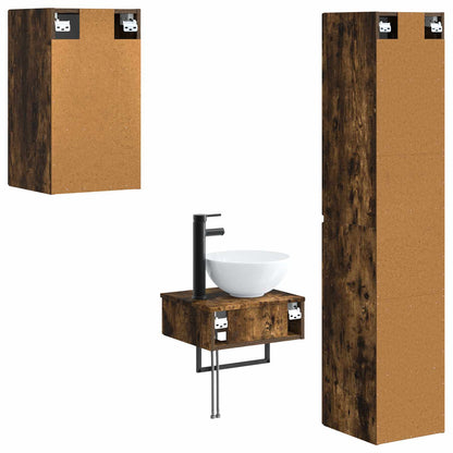 Bathroom Furniture Set 3 pcs Smoked Oak 33 x 34.5 x 160 cm