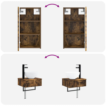 Bathroom Furniture Set 3 pcs Smoked Oak 33 x 34.5 x 160 cm
