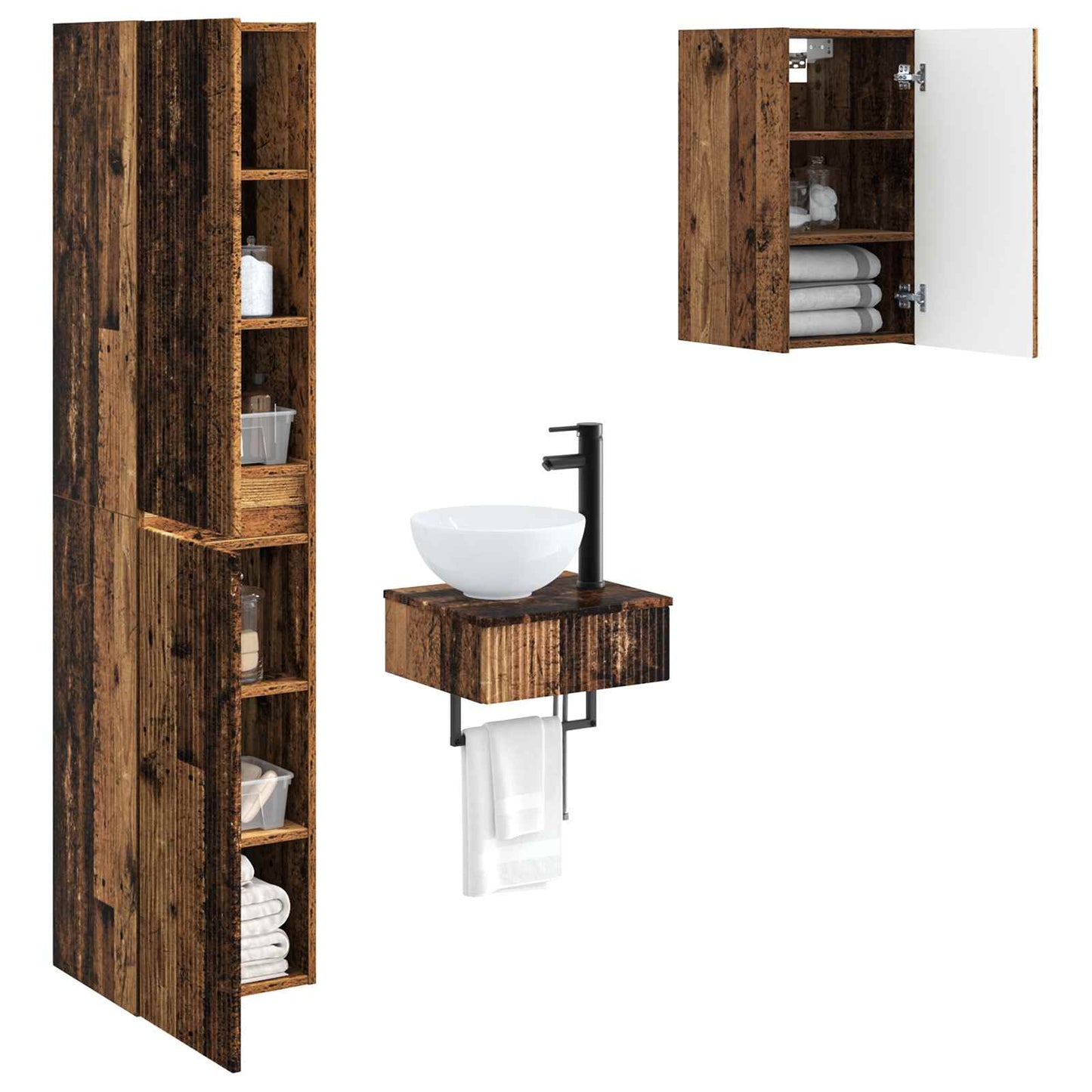 Bathroom Furniture Set 3 pcs Old Wood 33 x 34.5 x 160 cm
