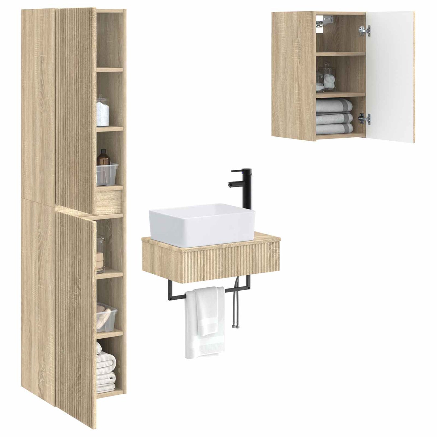 Bathroom Furniture Set 3 pcs Sonoma Oak 33 x 34.5 x 160 cm