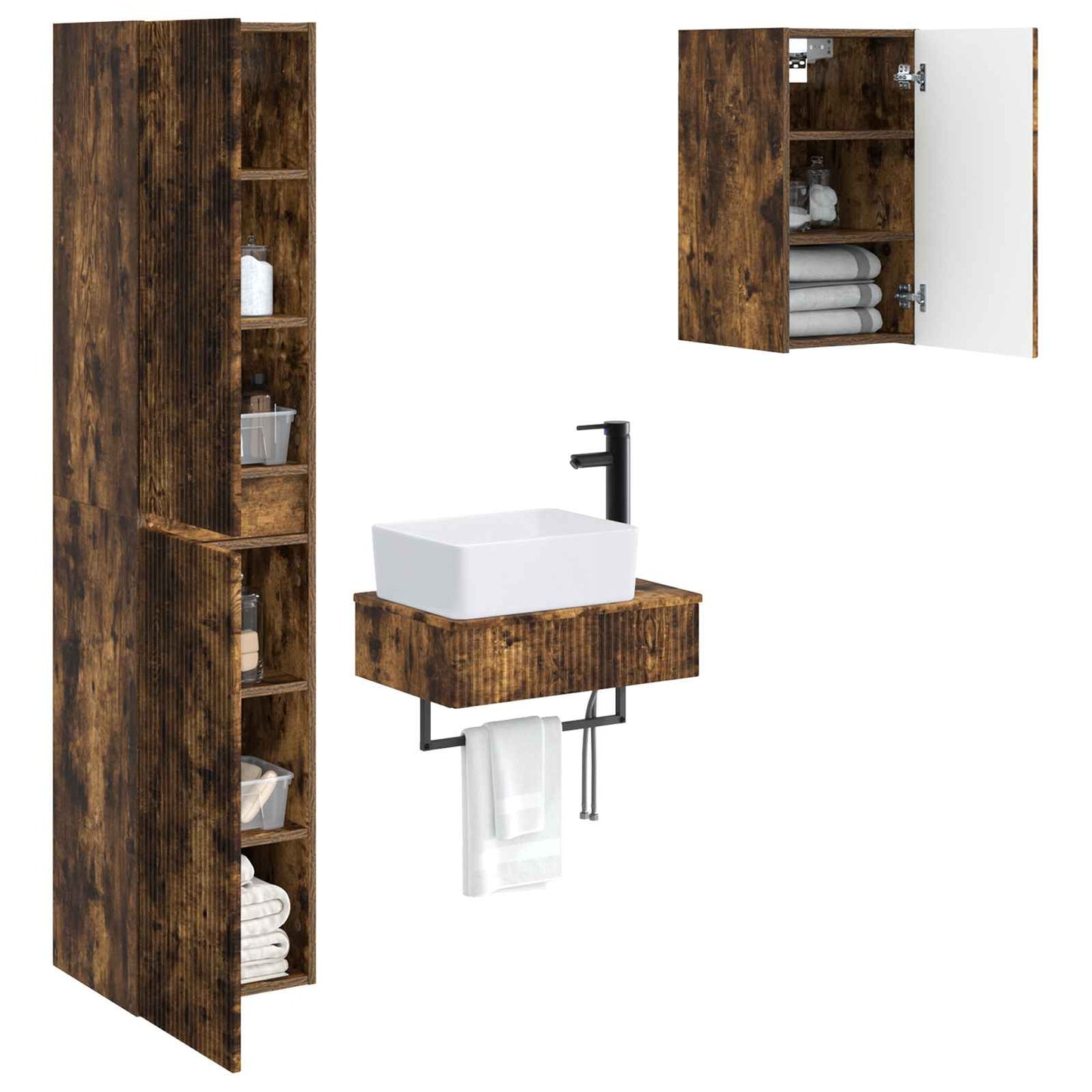 Bathroom Furniture Set 3 pcs Smoked Oak 33 x 34.5 x 160 cm
