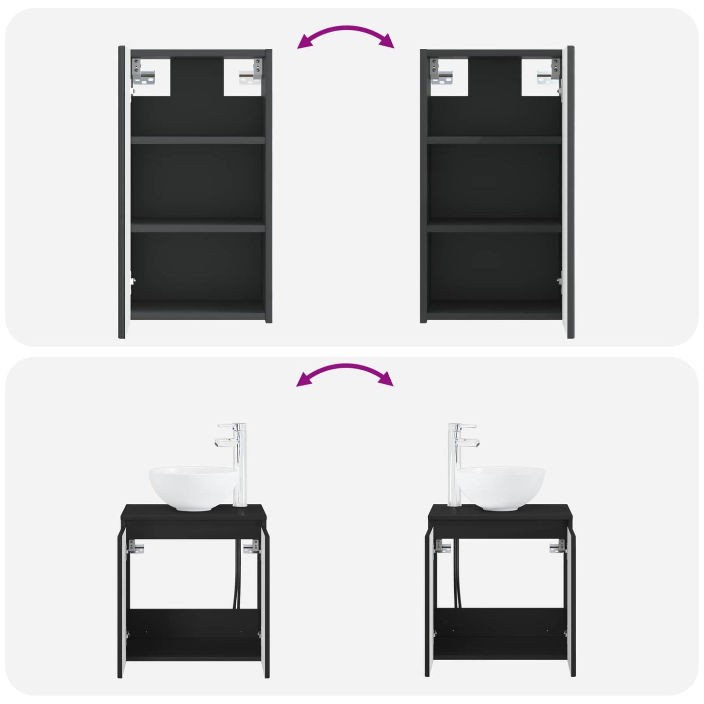 Bathroom Furniture Set 3 pcs Black 33 x 34.5 x 160 cm