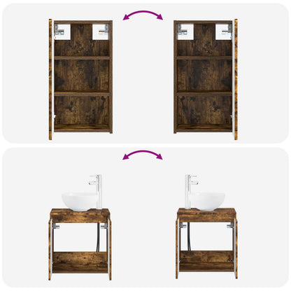 Bathroom Furniture Set 3 pcs Smoked Oak 33 x 34.5 x 160 cm
